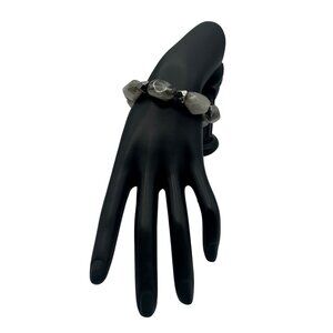 Stretchable Beaded Bracelet With Gray Acrylic and Silver Tone Beads